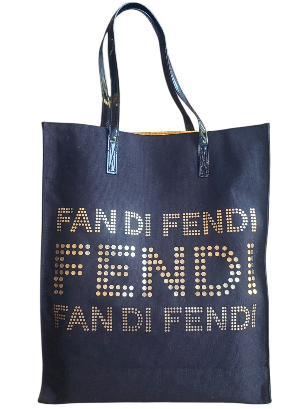 Fendi Black Gold Canvas Shopping Tote Shoulder Bag
